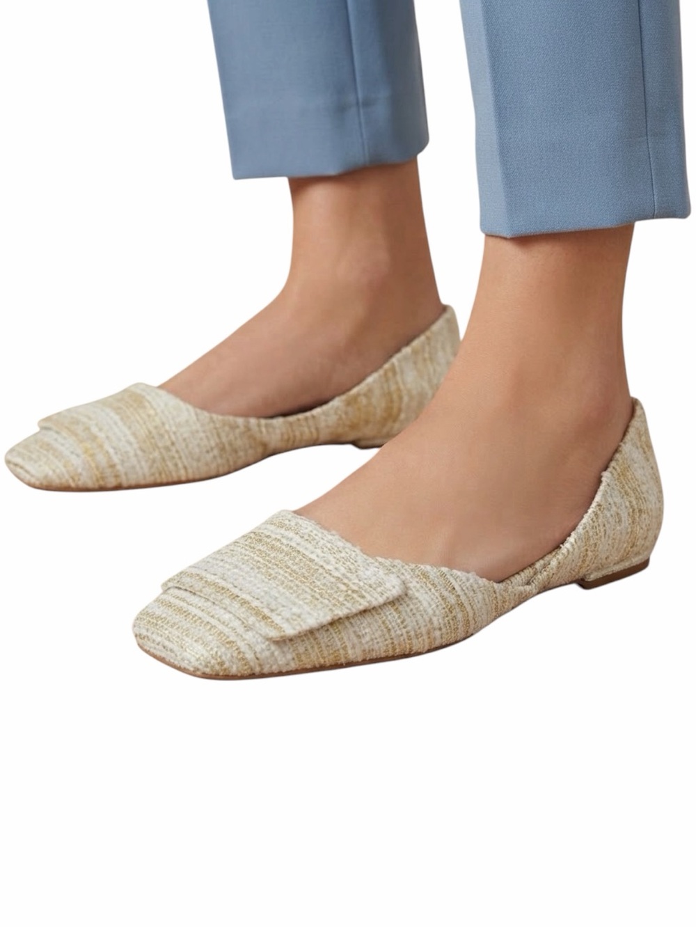 SARTO by Franco Sarto Gold White Tweed Tracy Square Toe D'Orsay Flats NWOB 7M
